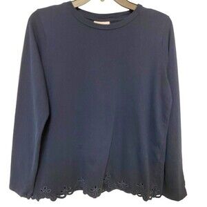 J Jill Women’s Pullover Embroidered Scalloped Hem Shirt